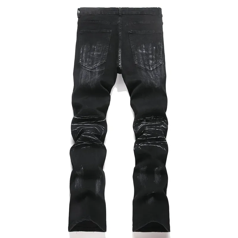 Men Crystal Stars Jeans Fashion Rhinestone Boot Cut Pants Punk Black Spliced Stretch Denim Flared Trousers