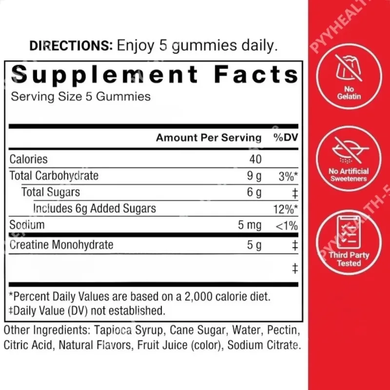 Creatine Monohydrate Gummies Mixed Berry Chewable Daily Fitness Support for Men Women No Gelatin 60 Gummies