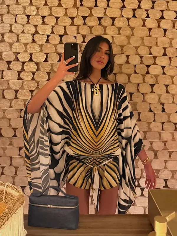 Sexy Leopard Chiffon Women's Mini Dress Urban Batwing Sleeve High Waist Female Dresses 2026 Spring Summer Lady Beach Robe New