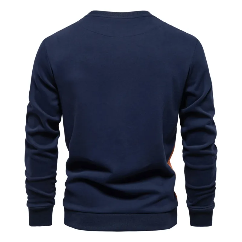 Mens Patckwork Cotton-blend Crew Neck Sweatshirts Fashion Casual Sport Round Neck Pullover Sweatshirt for Men