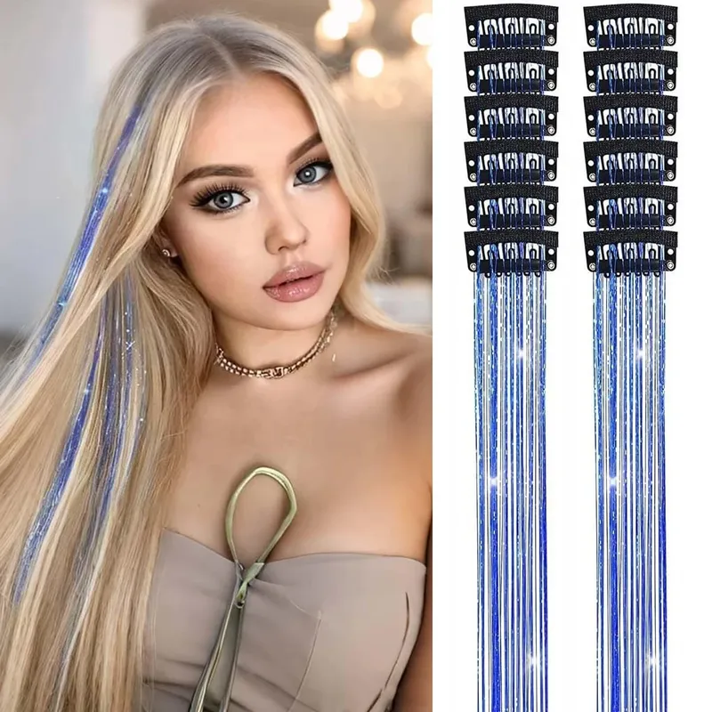 Hair Tinsel Pack of 6 Pcs Hair Tinsel Clip in Glitter Tinsel Hair Extensions Synthetic Hair Tinsel Kit Party Festival Fairy Hair