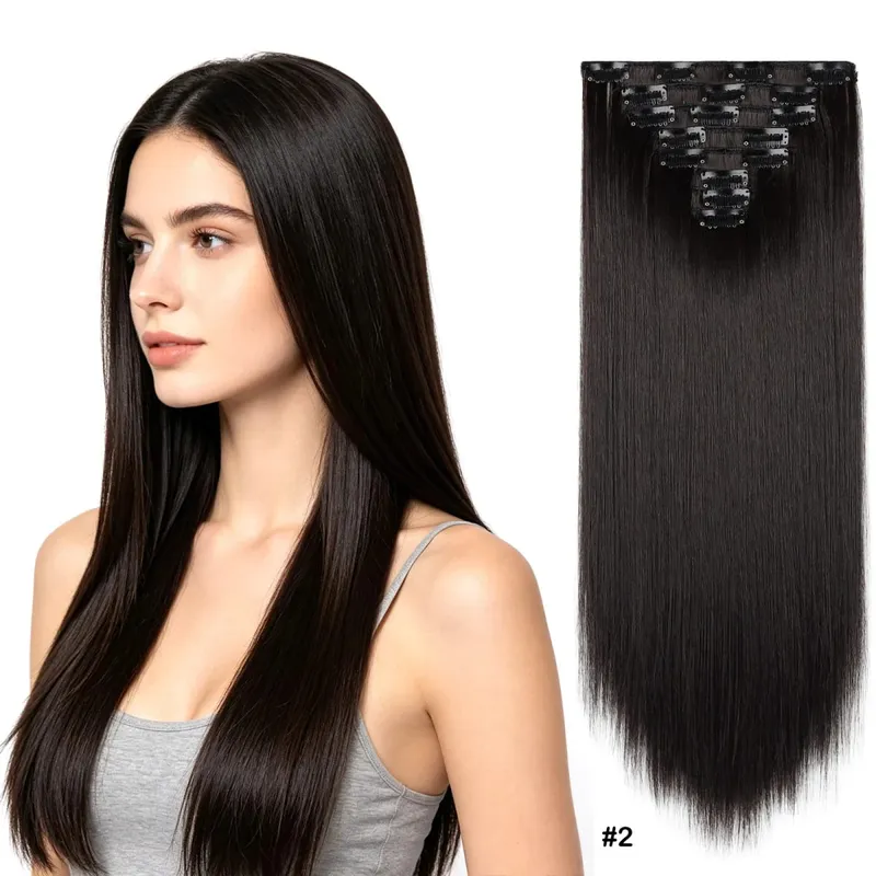 Clip In Hair Extensions Full Head 8 Pieces 17 Clips Synthetic Straight 24 Inch Matte Hair Set Multiple Colors