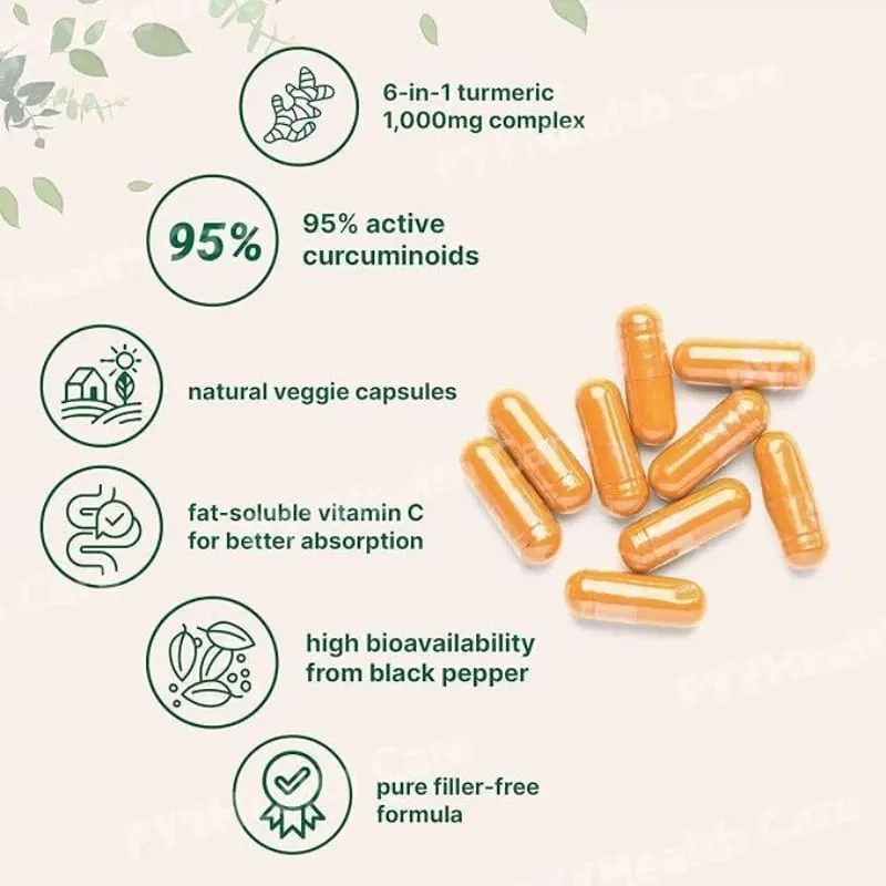 Turmeric Curcumin Botanical Supplement Pure Turmeric Extract Capsules with Ginger and Black Pepper 120 Pieces Per Bottle