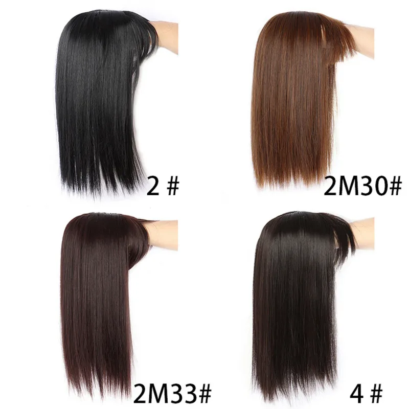 Synthetic 16inch Straight Topper Hair with 3 Clips for Women Hairpieces for Thinning Hair Featuring Bangs Easy to Wear