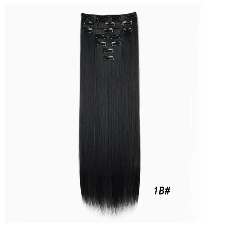 7Pcs/Set16Clips Hair Extension Black Long Straight Natural Hair Ombre Hairpiece Heat Resistant Fiber For Women Hairstyle Cosplay