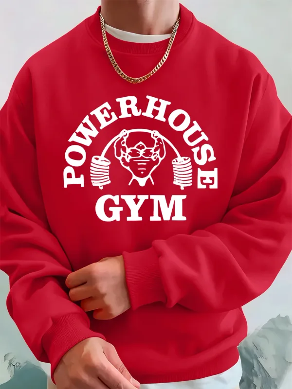 Powerhouse Gym Letter Printing Men Sweatshirts Winter Fleece Warm Hoodie Korean Loose Crewneck Pullovers Hip Hop Male Clothes