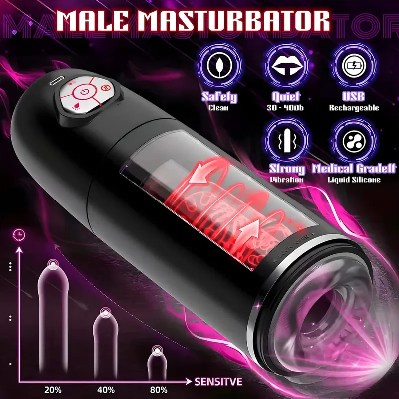 Automatic 4 IN 1 Telescopic Sucking Licking Male Masturbator Vacuum Penis Pump Vagina Masturbation Adults Sex Toy for Men