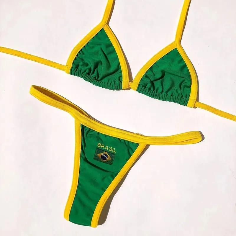 2026 New Summer Embroidery Lingerie Set Sexy Sports Style Bra & Thong Panties Brazilian Bikini Split Underwear Suit — image 2