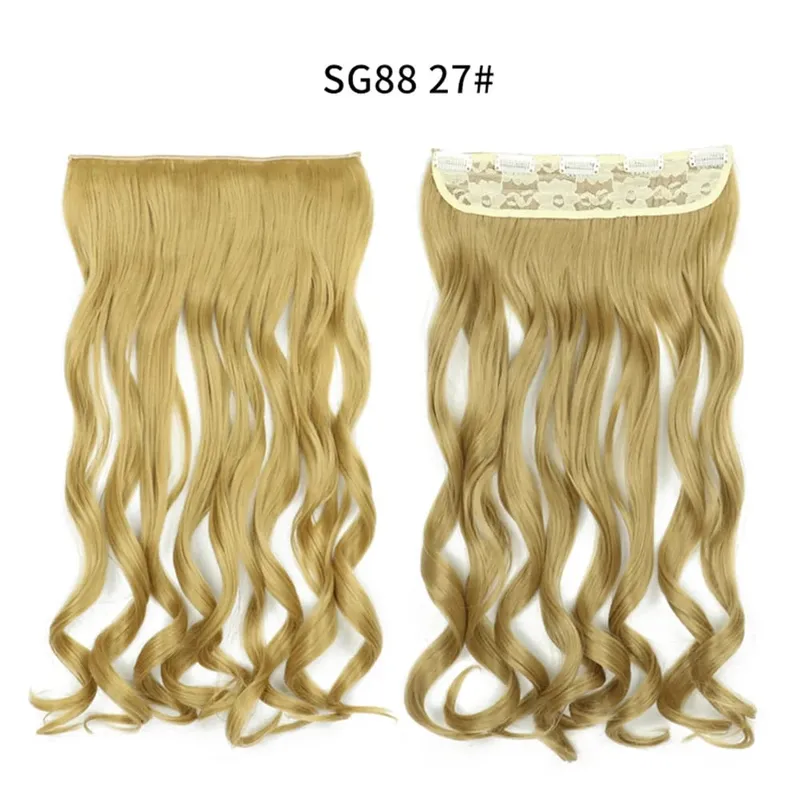 Longo reto encaracolado uma peça 5 clipes clip-in extensões 22 Polegada penteados resistentes ao calor cor mistura loira pedaço de cabelo para mulher