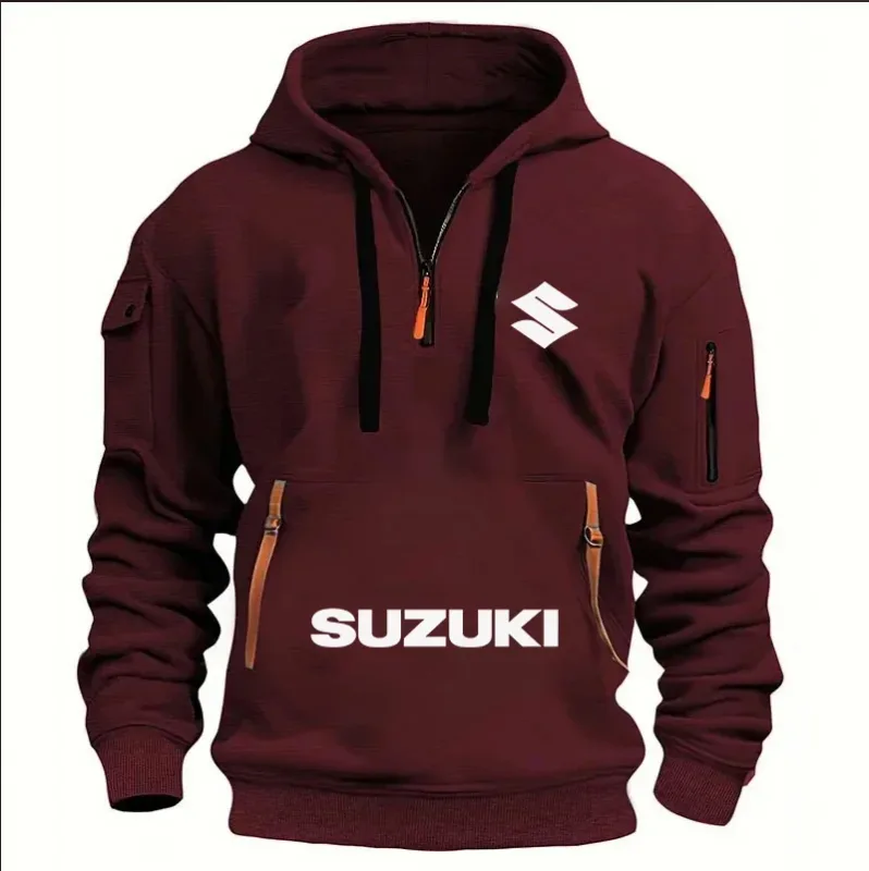 Suzuki Logo Men's Outdoor Hoodie Half Stand Collar Warm Shirt for Cycling Autumn Winter 2026 New Collection