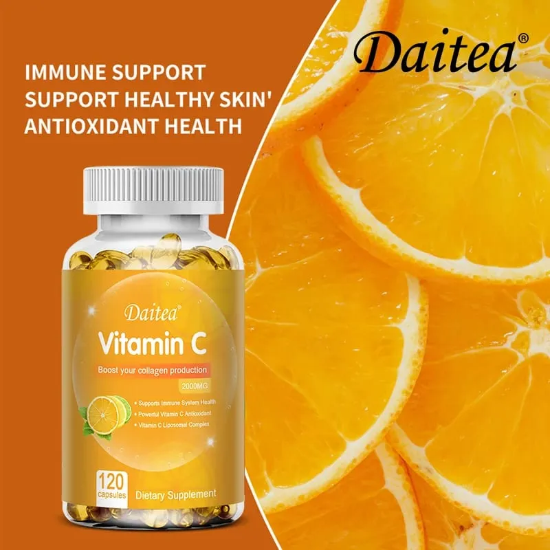 Vitamin C Promotes Collagen Production - 2000 Mg Promote Skin Hair Nails and Immune Health Dietary Supplements