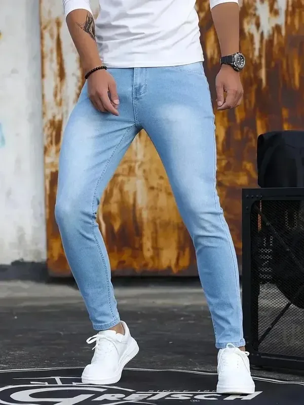 2025 Forår Nye Herre Slim Fit Klassiske Skinny Jeans Casual Street Style Casual Herre Skinny Jeans Mand Slim Fit Pencil Denim Blå