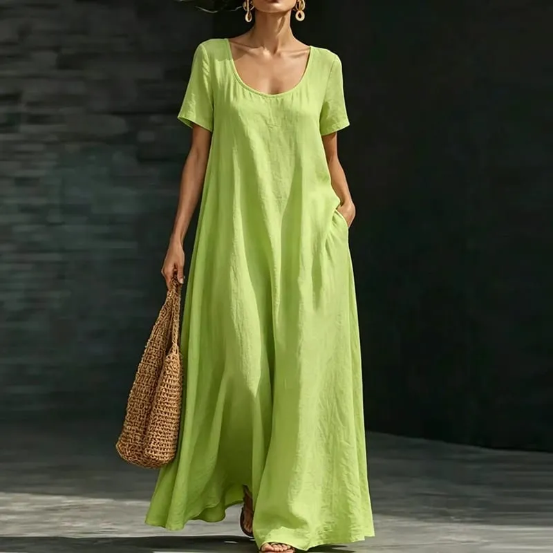 Summer Casual Pocket Maxi Dresses For Women Elegant Short Sleeve Loose Beach Holiday Dress Women Party Long Dress Boho