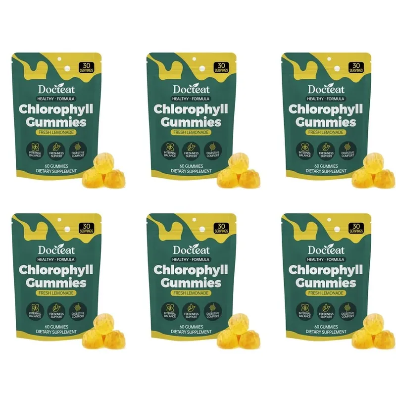 Docteat Chlorophyll Gummies Lemonade Gut Nutrition Balance with Prebiotic Inulin and Apple Fiber Digestive Wellness 60 Gummies