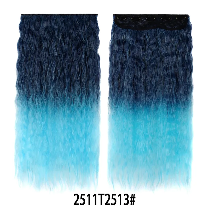 Jeedou Clip in Hair Extension Kinky Curly Hair One Piece 5Clips Blue Rainbow Color Cosplay Props Synthetic Hairpieces For Girls
