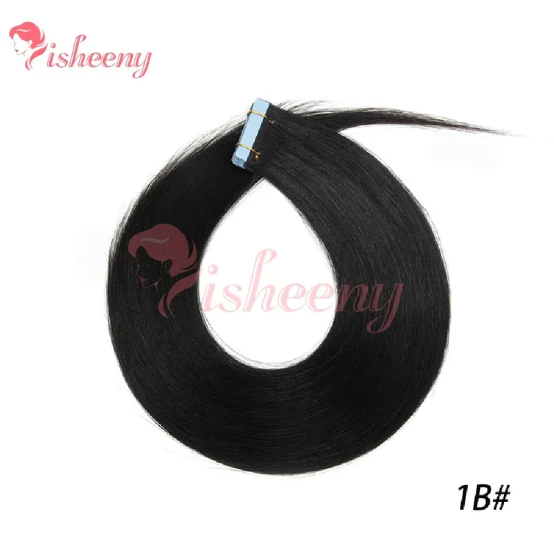 Isheeny Remy Tape‑In Human Hair Extensions Straight Real Human Hair With 4cm Wide Waterproof Adhesive Strips Seamless Flat‑Lay On Scalp Smooth Full Hair Ends Tangle‑Resistant Salon & Home Use 20Pcs 30g Per Pack