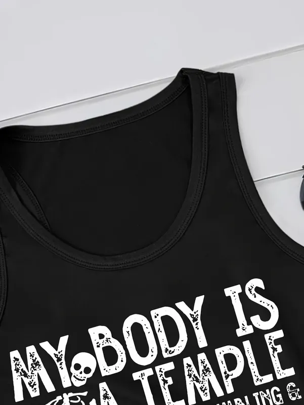 Letter Print Black Tank Tops Sleeveless Crew Neck Vest T Shirt Women's Fashion Graphic Tshirt Y2k Outfit Clothes Female Ladies