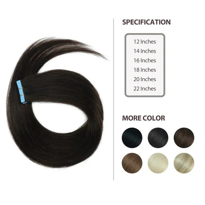 Tiêm Băng trong Phần Mở Rộng Tóc Con Người Băng Vô Hình trong Phần Mở Rộng Tóc 1B Tự Nhiên Liền Mạch PU Sợi Ngang Băng Trên Tóc 10 cái/gói
