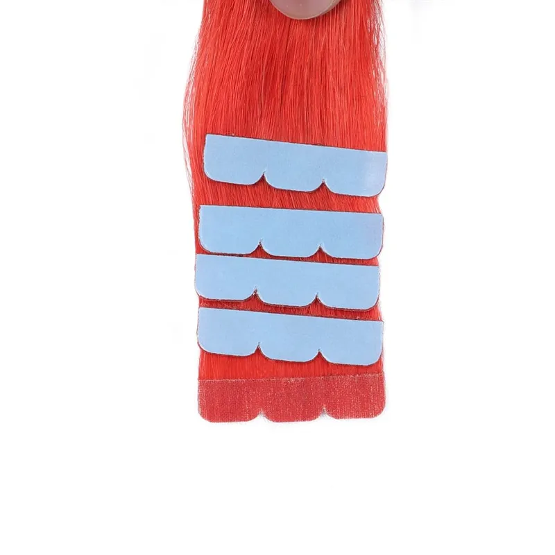 Colorful Mini Tape In Hair Extensions Human Hair Skin Weft Machine Remy Red Natural Straight 12-20 inch 10pcs Tape In Extension