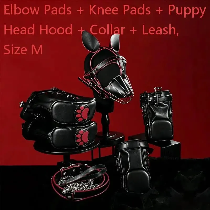 Adult Games Puppy Role Play Kits with Fetish Puppy Hood Mask Binding Gloves Boots Protectors for Couple Crawling SM Sex Toys 18+