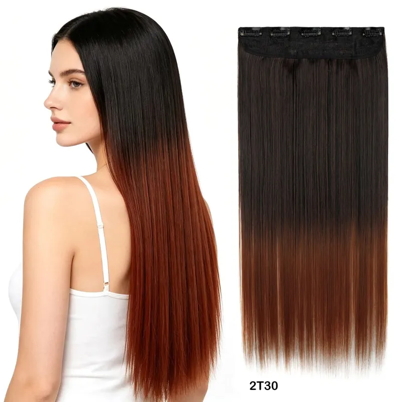 Grampo em extensões de cabelo 5 clipes uma peça de cabelo reto ombre dois tons de alta temperatura sintético peruca para mulher