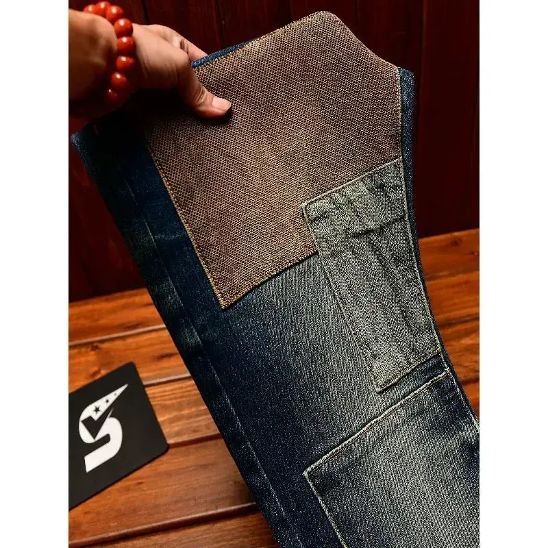 Y2K Street Fashion Designer Men Jeans High Quality Retro Blue Stretch Slim Fit Ripped Jeans Men Brand Vintage Denim Pants