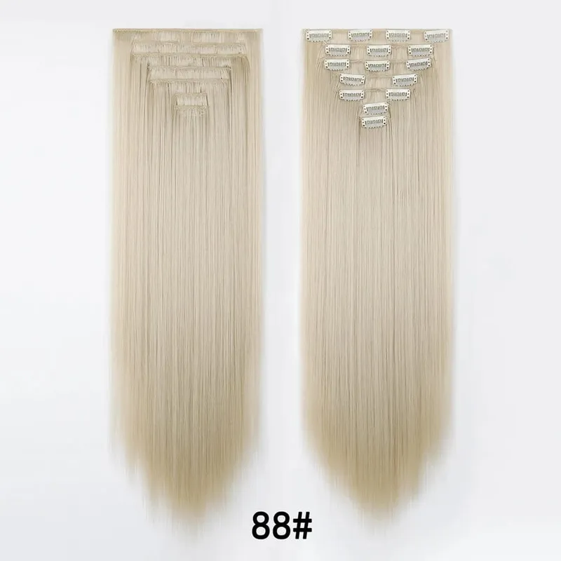 7 Pcs Clip in Hair Extensions 16 Clip in 24 Inch Straight Double Weft Synthetic Hair Extensions for Women Daily Hairstyle