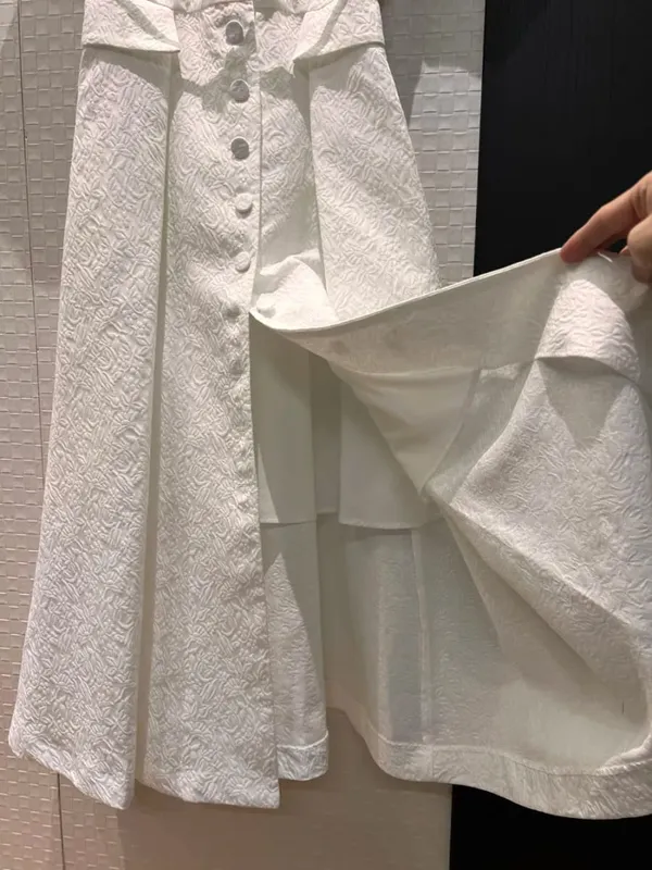 3D flowers embossed pattern 2026 spring women single breasted long dresses belt pockets dress black white