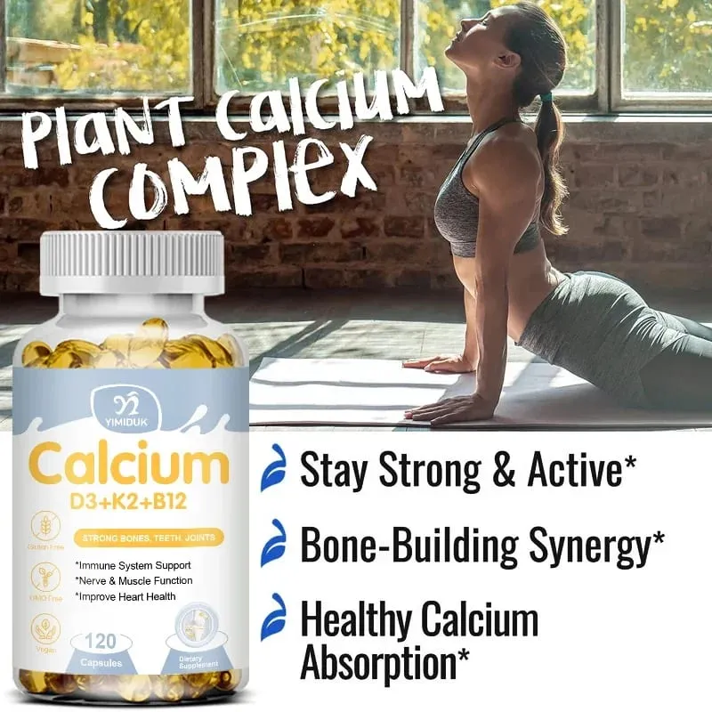 Premium Calcium D3 K2 B12 Capsules Supports Bones & Teeth Calcium Absorption Nerve Health Muscle Function & Vitality
