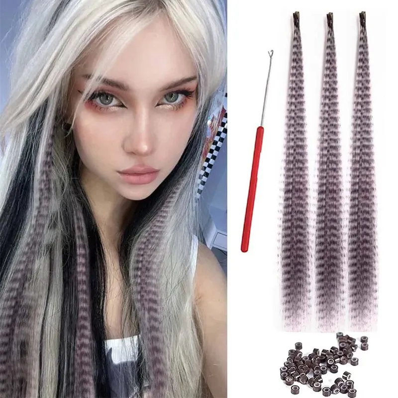 30strands Feather Hair Extension Fake Hair I Tip Rainbow Synthetic Hair 16inch Hairpiece Feather for Hair Extension Y2K Festival