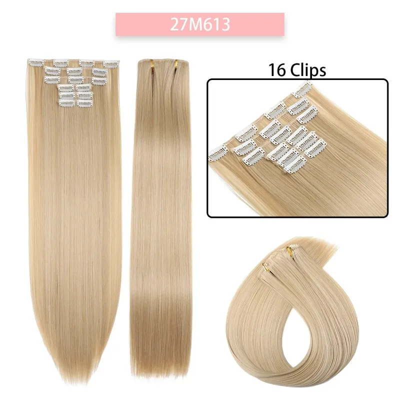 6-Piece Set 24-Inch Synthetic Clip-On Hair Extensions Straight Hair Removable Lightweight Synthetic Wig Women's Exclusive