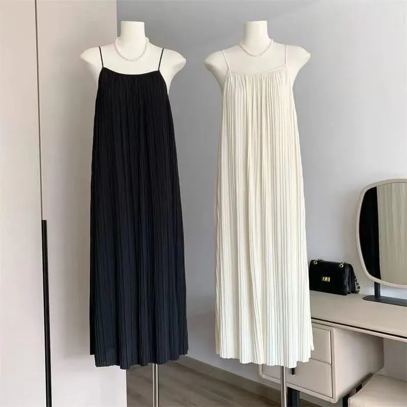 Sweet Summer Plus Size Dress Women Loose Ruffled Sleeveless Long Dress Lazy Style Solid Color High End