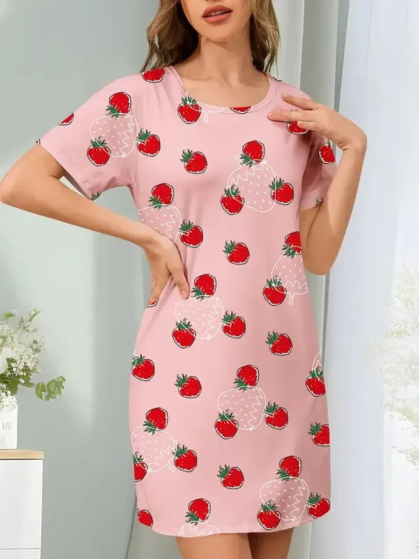Women's Summer Casual Fruit Pattern Printed Short-Sleeved Dress