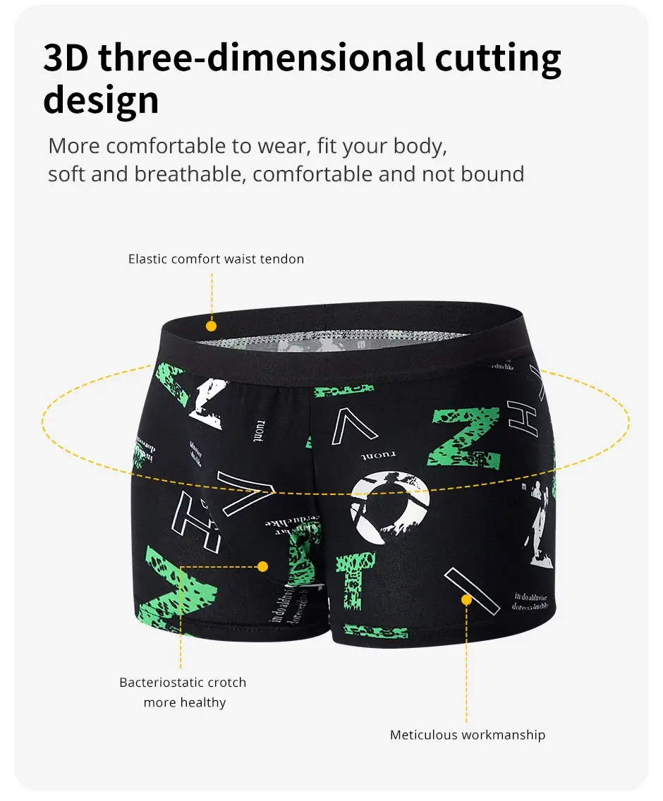 Pakaian dalam bermotif FASHION pria 4 potong petinju selangkangan bersirkulasi untuk remaja pakaian dalam ukuran besar yang nyaman hingga 6XL.