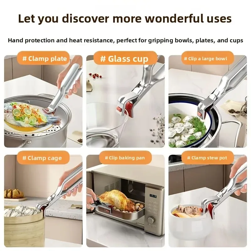 Heavy-Duty Stainless Steel Gripper Clips Hot Dish Plate Anti-Scald Clip Non-slip Bowls Clamp Holder for Frying Pans Steamer Oven
