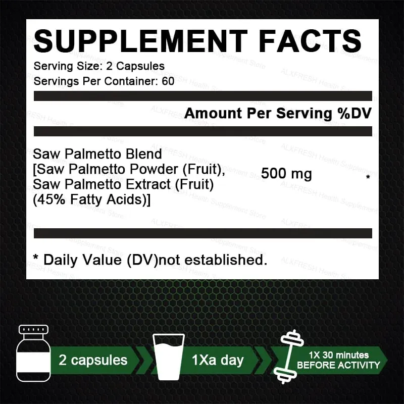 Saw Palmetto Capsules High Potency for Prostate Urinary Tract Bladder Hair Health Supplement