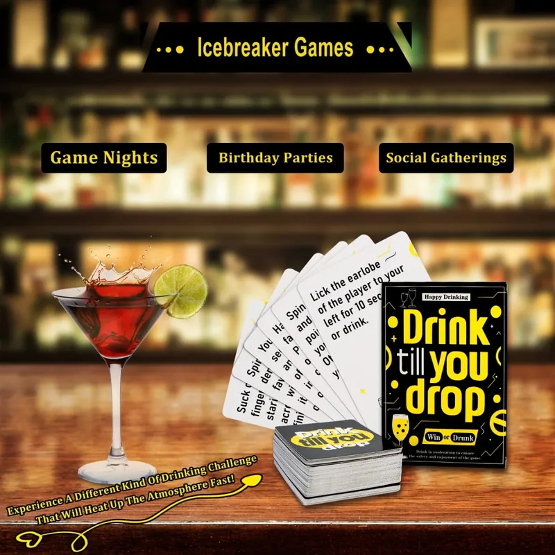 Drink Till You Drop Party Board Game Cards – Fun Social Drinking Game for Family Gatherings Friend Gatherings & Team Building