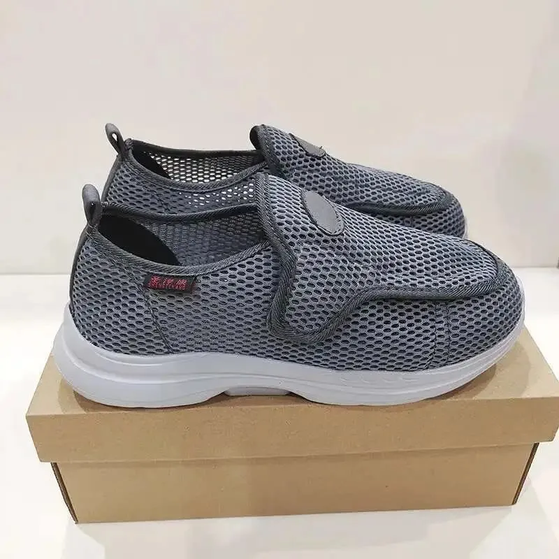 Mulheres homens sapatos diabéticos verão respirável lesão bandagem cirurgia para pacientes pés inchados sapatos de largura ajustável