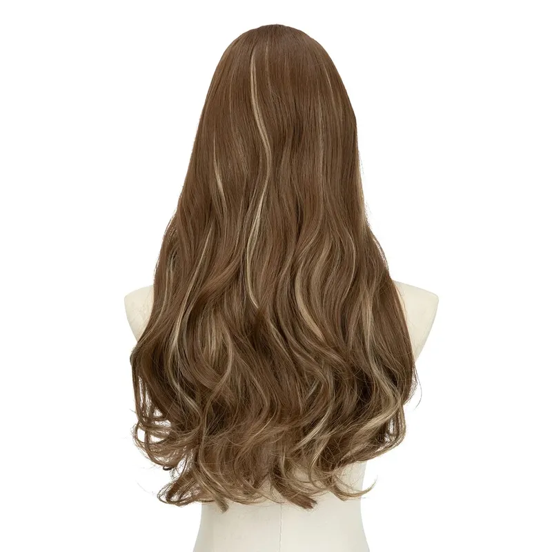Extension de cheveux synthétiques à Clip en U de qualité supérieure, postiche longue, épaisse et bouclée, Blonde naturelle, faux cheveux résistants à la chaleur pour femmes