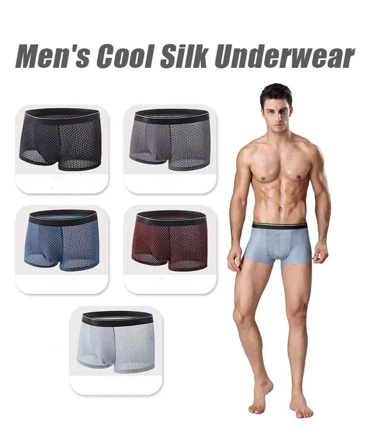 4PcsMen's Underwear Men Boxer Shorts Ice Silk Mesh Boxer Shorts Summer Sexy Breathable Antibacterial Underpants Plus Size XL-6XL
