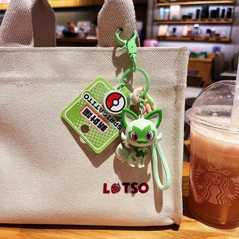 정품 포켓몬 키 체인 피카추 Gengar Sylveon Sprigatito Quaxly Fuecoco 애니메이션 액션 피규어 장난감 열쇠 고리 향수 펜던트