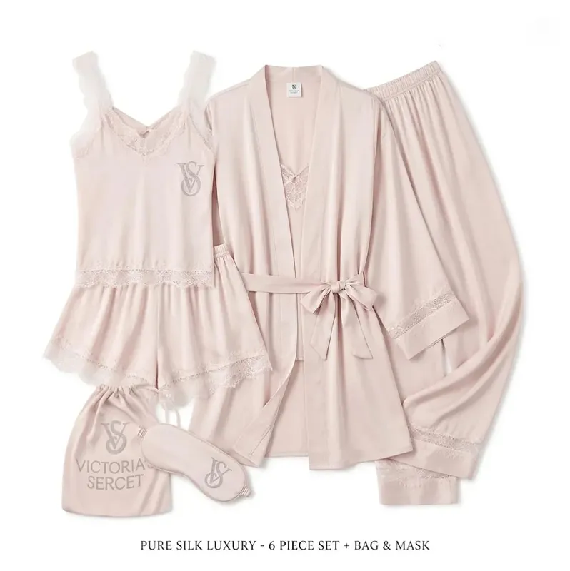 Sleepwear Chemise Nightwear Underwear Ice Silk Pajamas Set Robe New Victoria's Secret Sexy Womens Lace Trim Homewear Ladies