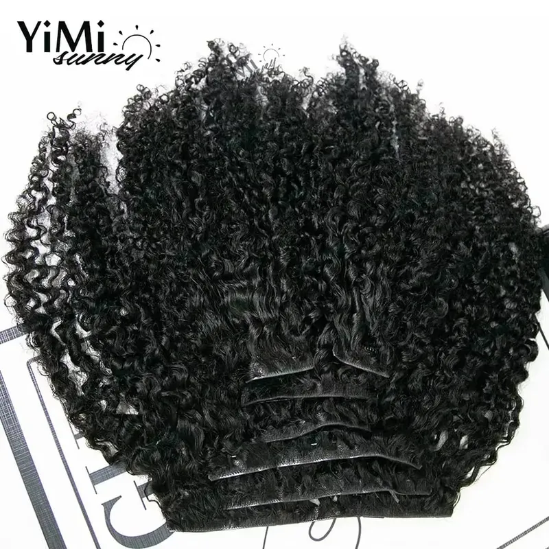 Extensiones de cabello humano con Clip de borde invisible para mujer, 120 g/set, sin costuras, rizado, inyectado, cinta de PU, Clip de trama, cabello humano