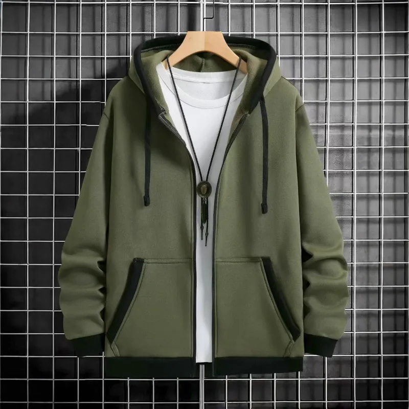 Spring and Autumn Men's Zipper Jacket Warm Windproof Hoodies Thickened Cardigan Sports Long Sleeve Sweatshirts Hooded Coat