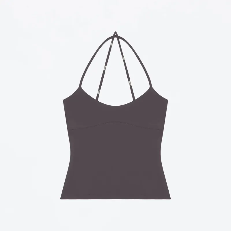 Tank Cross-Back Halter Top Tailored Waist-Cinching Camisole U-Neck Halter Tank Top Metal Embellished Slim-Fit Top for Layering or Wearing Alone