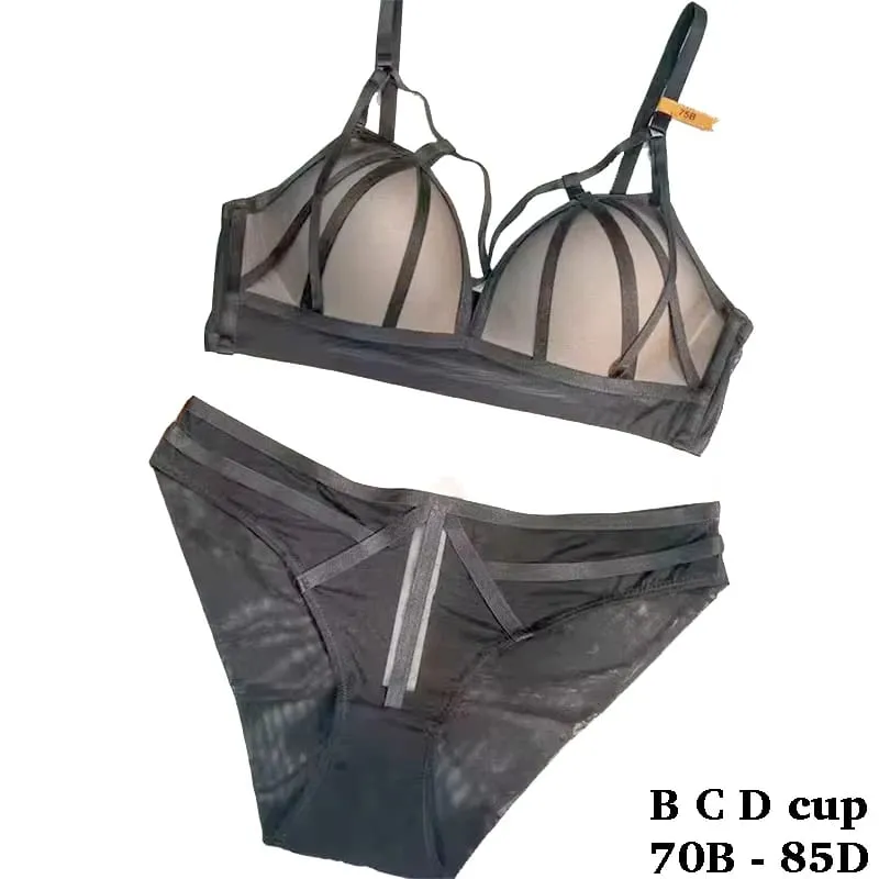 high quality sexy women bras and brief two piece set push up B C D cup striped wire summer lingerie underwear black white red