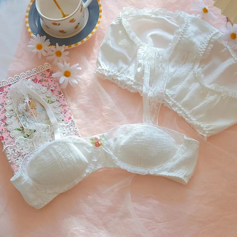 Vintage sous-vêtements princesse dentelle blanche Lingerie coton soutien-gorge à armatures et culotte ensemble japonais petits seins Sexy et mignon Bralette