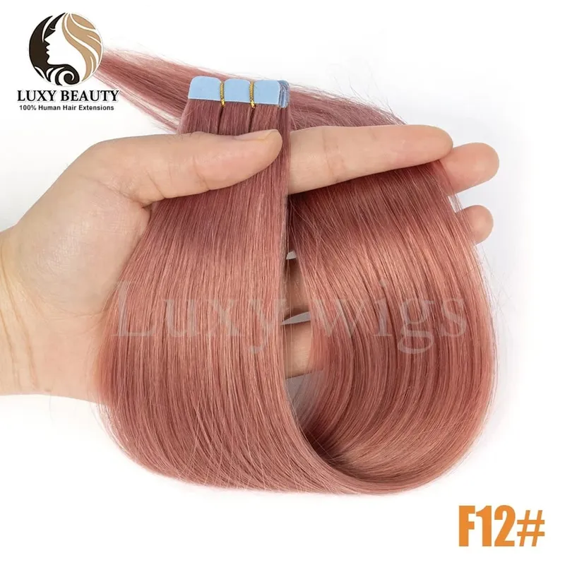 Colored Pink Mini Tape in Human Hair Extensions Invisible Seamless Tape in Hair 10pcs Pink Red Green Purple Blue Mini Tape Hair