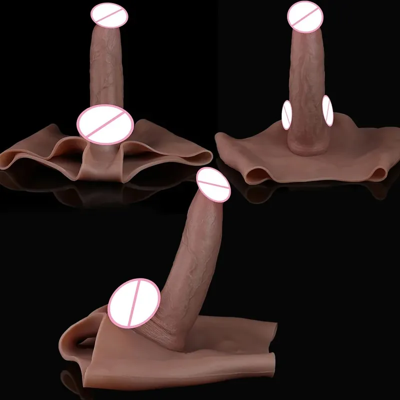 Real Veins Male Penis Sleeve Pants Lifelike Soft Hollow Dildo Men's Wearable Delay Ejaculation Sex Toy Strapon Cock Cover