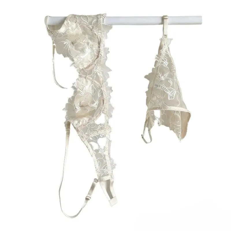 Set reggiseno imbottito con busto piccolo | Set di biancheria intima in pizzo ricamato e rete con morbido ferretto, comoda demi cup, mutandine sexy Tushy in PP